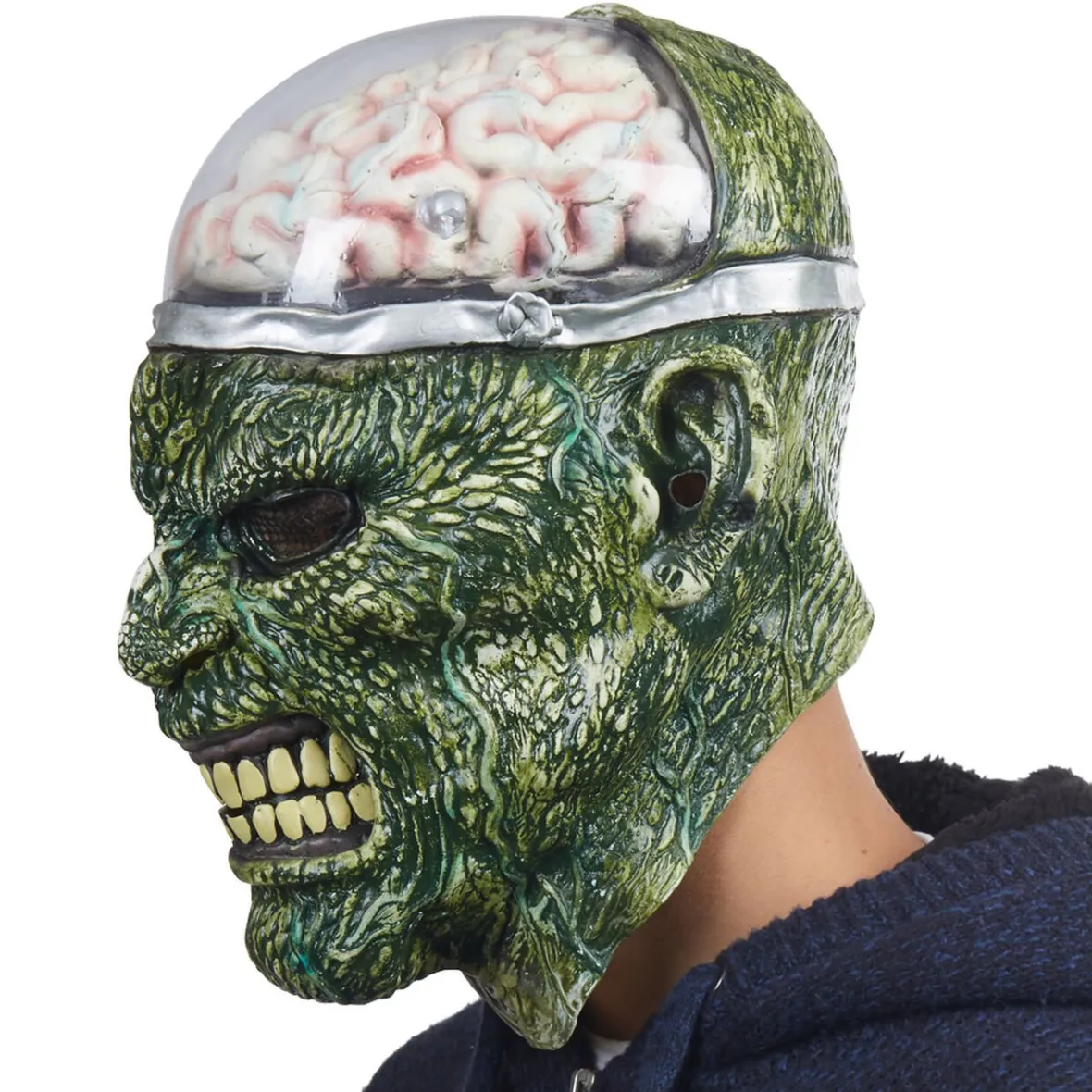 Masque monstre vert cervelle lumineuse adulte-Gifi Outlet
