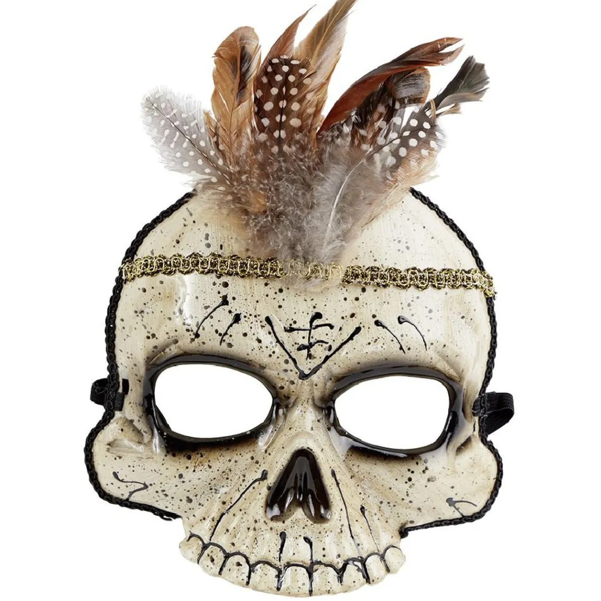 Masque squelette vaudou avec plumes-Gifi Sale