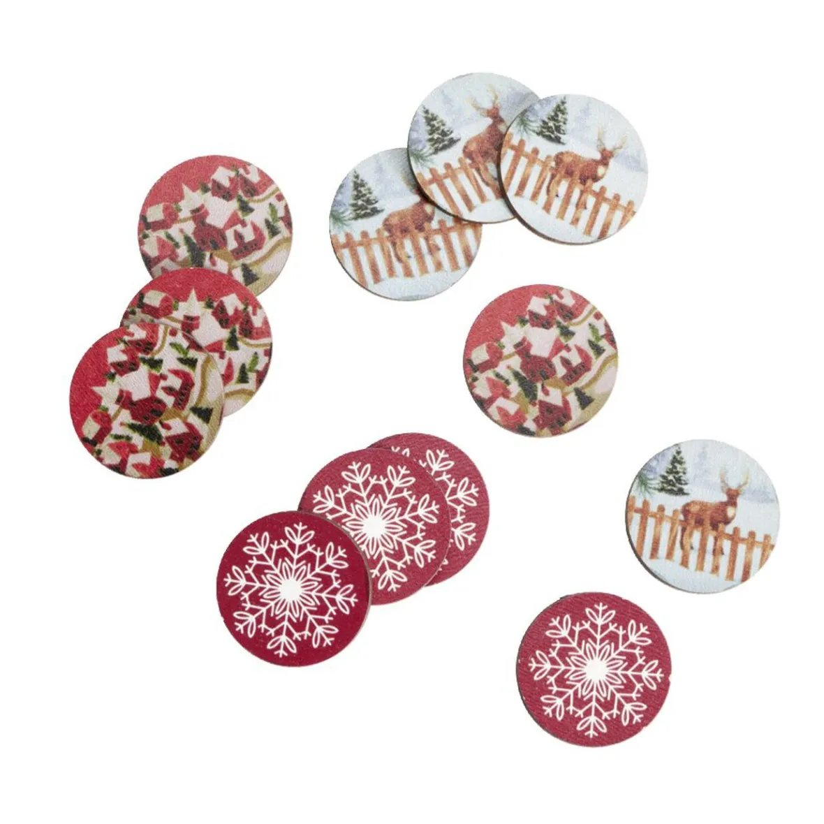 Mini rondin de bois Ø3cm motif Noël vintage 12 pièces-Gifi New