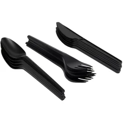 Ménagère réutilisable noir 18 couverts à base d'amidon de maïs-Gifi Discount