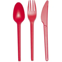 Ménagère réutilisable rouge 18 couverts à base d'amidon de maïs-Gifi Sale