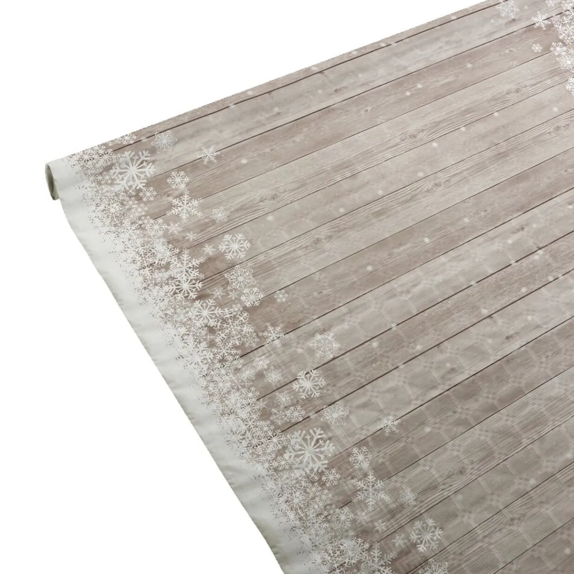 Nappe damassée motif effet bois bordure flocons-Gifi New