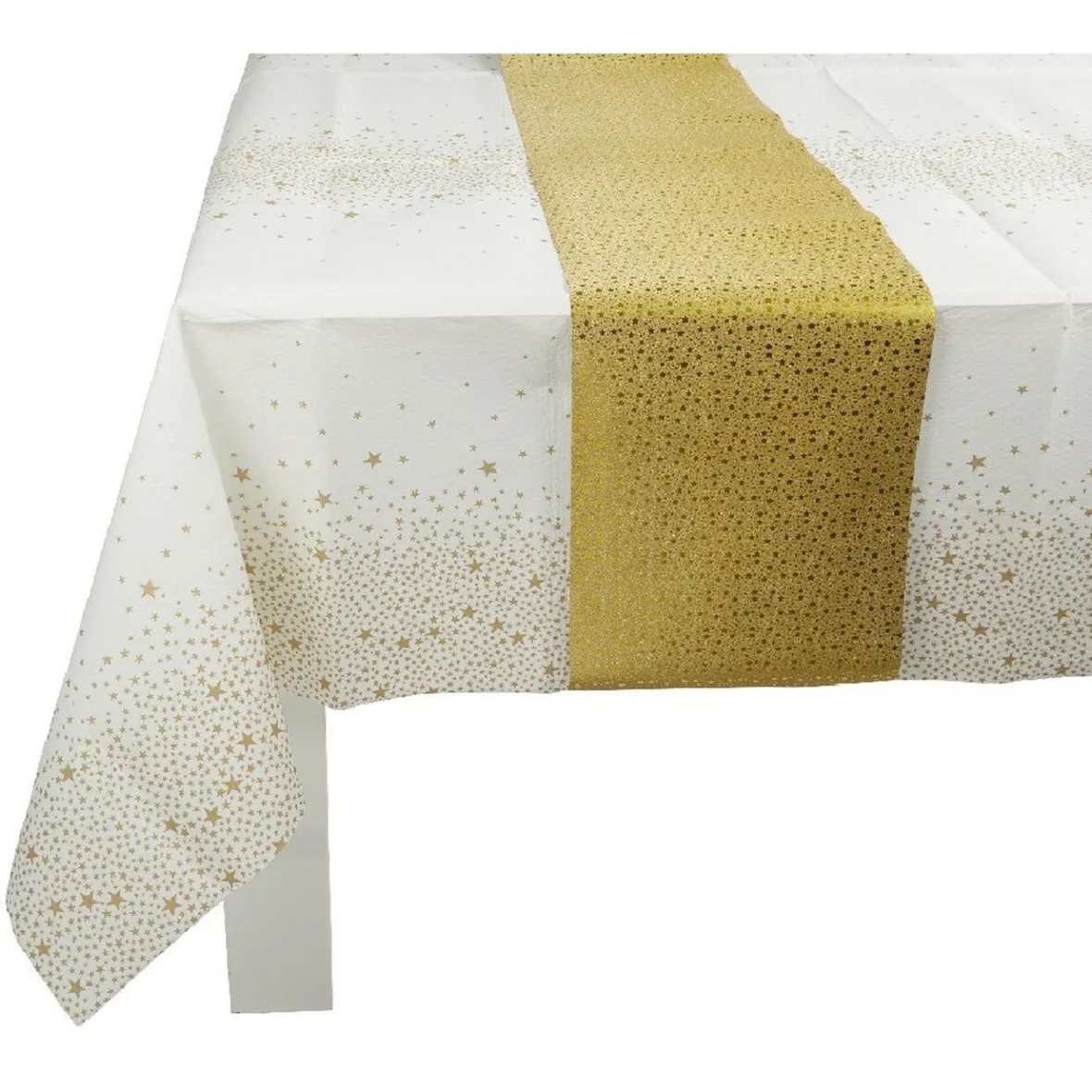 Nappe de Noël pliée blanche motif étoiles dorées-Gifi Online