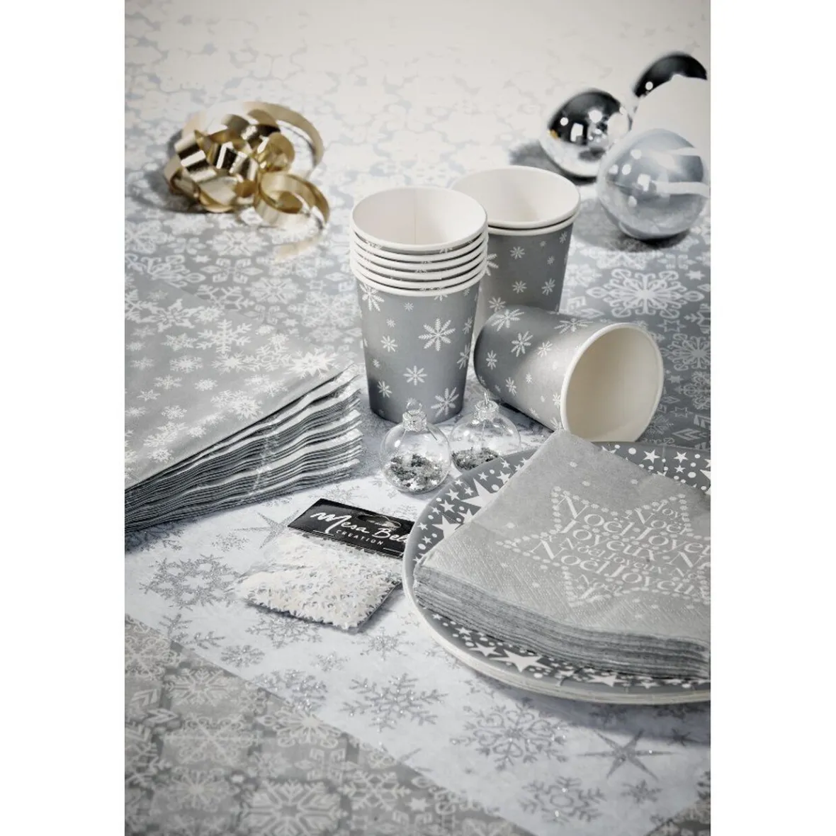 Nappe papier damassée étoile + flocon argenté-Gifi Clearance