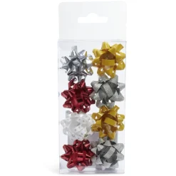 Noeud brillant doré blanc rouge gris pour emballage cadeau x8-Gifi