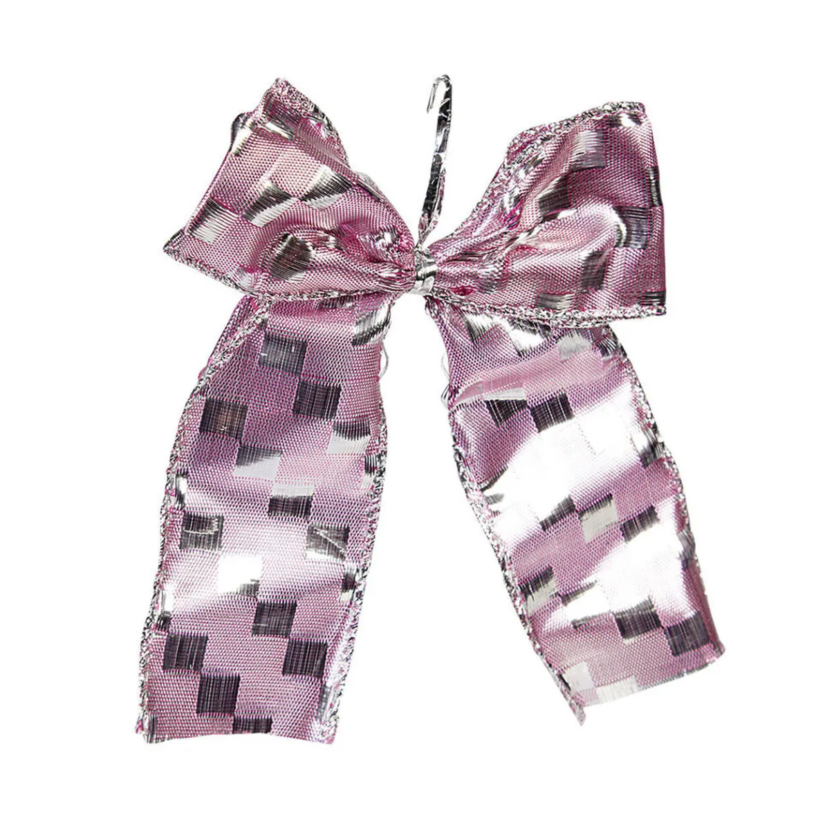 Noeud de Noël ruban argenté rose et gris x4-Gifi Discount