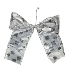 Noeud de Noël ruban argenté rose et gris x4-Gifi Discount