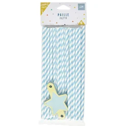 Paille bleu et étiquette étoile en papier x 24-Gifi Online