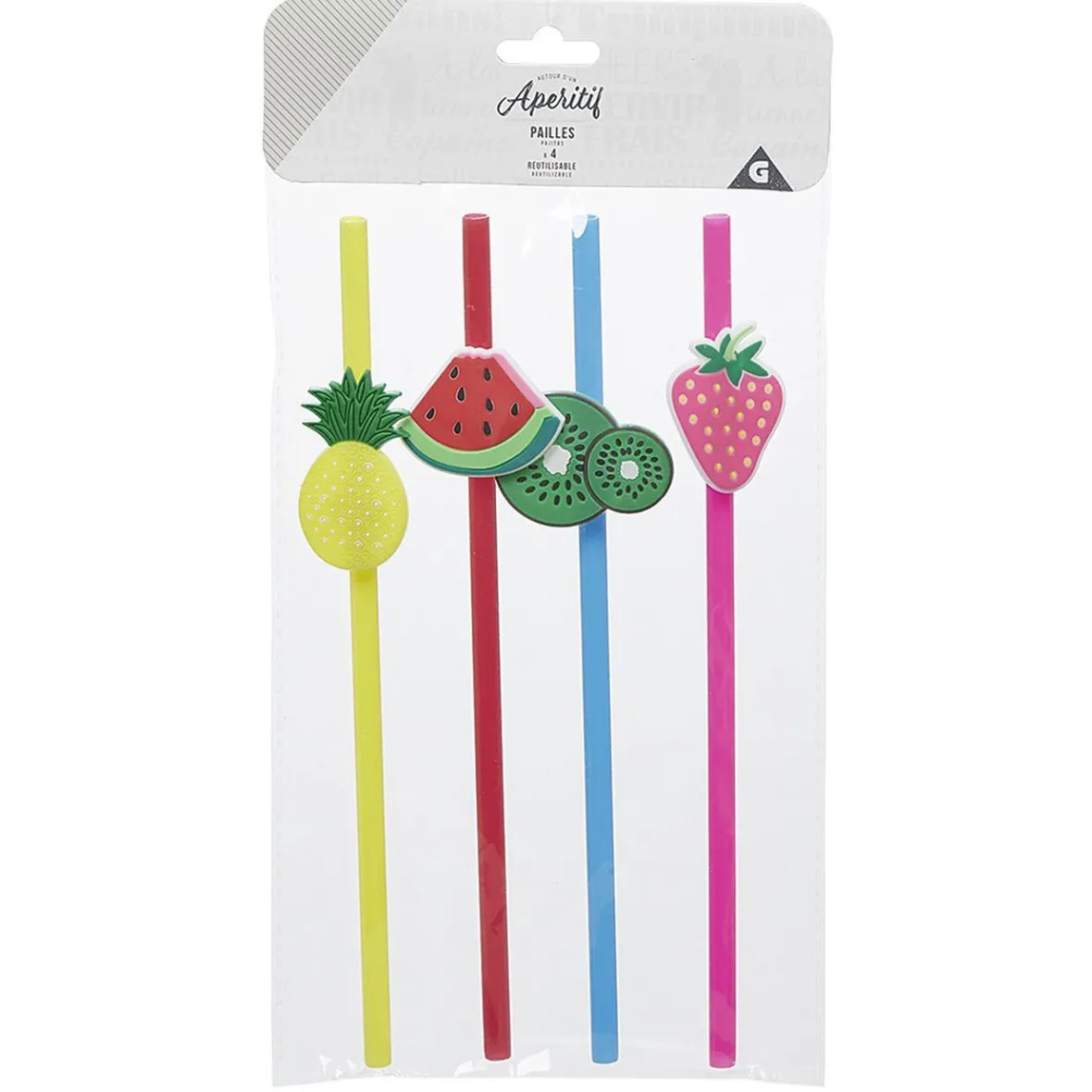 Paille design fruit en plastique réutilisable x4-Gifi Discount