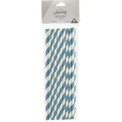 Paille en papier motif chevron blanc et bleu x20-Gifi