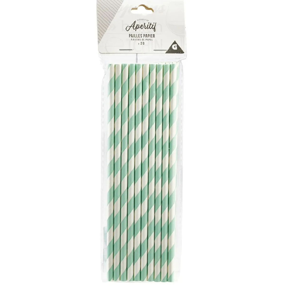 Paille en papier motif chevron blanc et vert x20-Gifi Discount