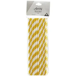 Paille en papier motif chevron blanc et jaune x20-Gifi Discount