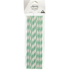 Paille en papier motif chevron blanc turquoise x20-Gifi Hot