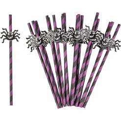 Paille fantaisie araignée Halloween noir et violet x20-Gifi Discount