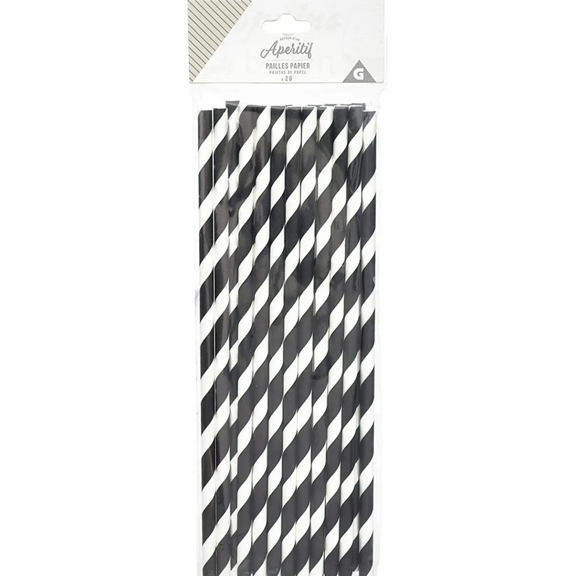 Paille jetable en papier motif chevron blanc et noir x20-Gifi Discount