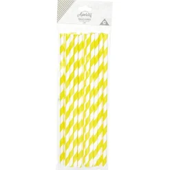 Paille jetable en papier motif chevron blanc et jaune x20-Gifi New