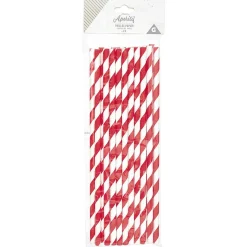 Paille jetable en papier motif chevron blanc et rouge x20-Gifi Online