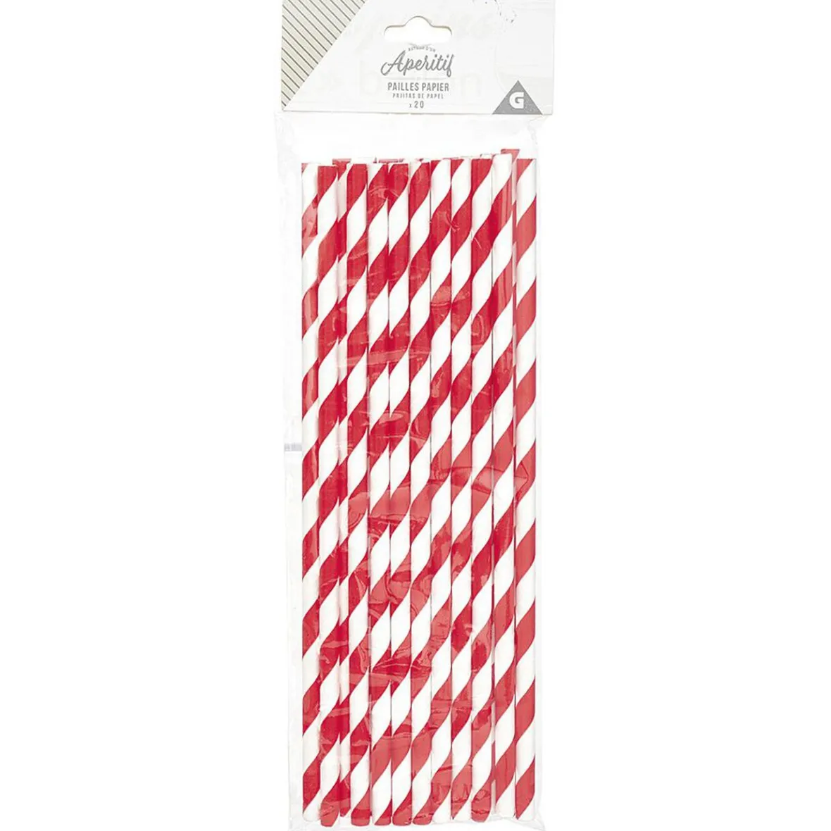Paille jetable en papier motif chevron blanc et rouge x20-Gifi Online