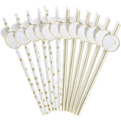 Paille personnalisable étiquette blanc et doré x12-Gifi New