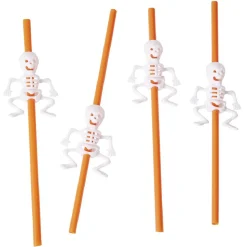Paille plastique Halloween fantaisie squelette x4-Gifi Outlet