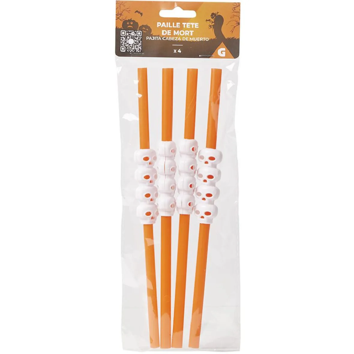 Paille plastique Halloween décor crâne x4-Gifi Sale