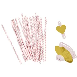 Paille rose et étiquette coeur en papier x 24-Gifi Sale