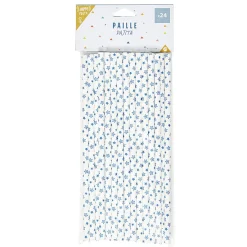 Paille étoile bleu en papier x 24-Gifi Discount