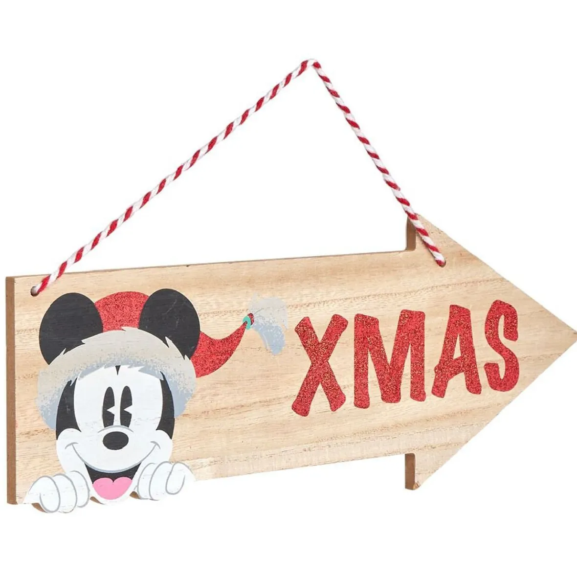 Pancarte bois Disney Mickey XMAS à suspendre L40xH15cm-Gifi