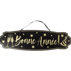Pancarte Bonne année en bois noir et doré-Gifi Outlet