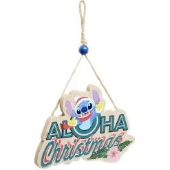 Pancarte Disney Stitch à suspendre Aloha Christmas en bois L16xH25cm-Gifi New