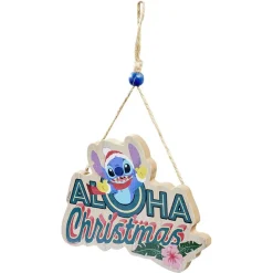 Pancarte Disney Stitch à suspendre Aloha Christmas en bois L16xH25cm-Gifi New