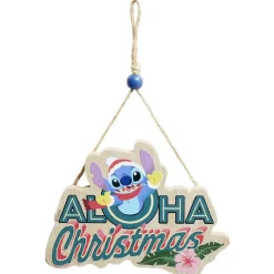 Pancarte Disney Stitch à suspendre Aloha Christmas en bois L16xH25cm-Gifi New