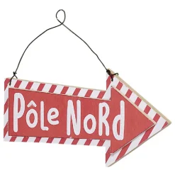 Pancarte Flèche Pôle Nord à suspendre en bois rouge blanc-Gifi Online