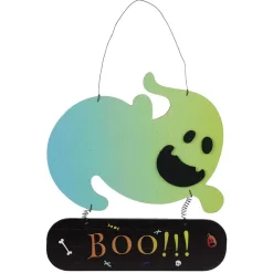 Pancarte Halloween fantôme bois bleu-Gifi New