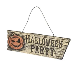 Pancarte inscription Halloween Party motif citrouille effet vieilli-Gifi Outlet