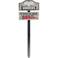 Pancarte jardin bois Halloween inscription House of horrors H85cm-Gifi New