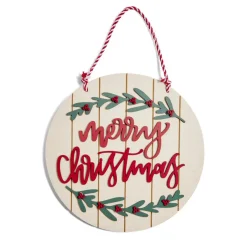 Pancarte Noël inscription "Merry Christmas" en bois Ø30cm-Gifi