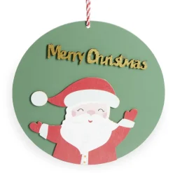 Pancarte ronde en bois Père Noël rouge et vert Ø30cm-Gifi Outlet
