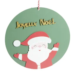 Pancarte ronde en bois Père Noël rouge et vert Ø30cm-Gifi Outlet