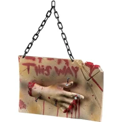 Panneau à suspendre Halloween This way main coupée ensanglantée-Gifi New
