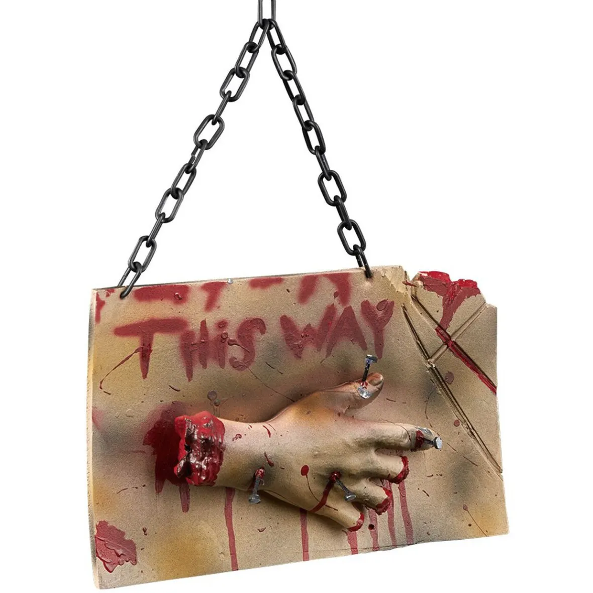 Panneau à suspendre Halloween This way main coupée ensanglantée-Gifi New