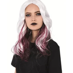 Perruque adulte Halloween vampire blanche et rouge L50cm-Gifi New