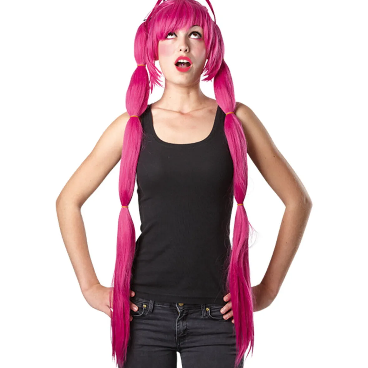 Perruque longue femme manga rose-Gifi Best