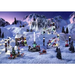 Personnage village de Noël adulte et enfant sur luge x3-Gifi Outlet