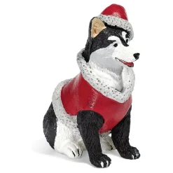 Personnage village de Noël chien avec manteau et bonnet rouge-Gifi Sale
