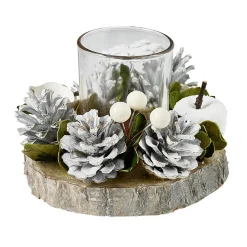 Photophore Noël rondin de bois pomme de pin blanc-Gifi Clearance