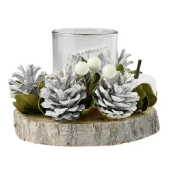 Photophore Noël rondin de bois pomme de pin blanc-Gifi Clearance