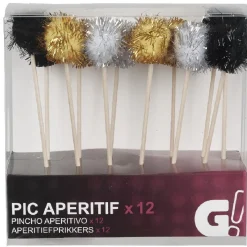 Pic à apéritif embout boule noir doré argenté x12-Gifi