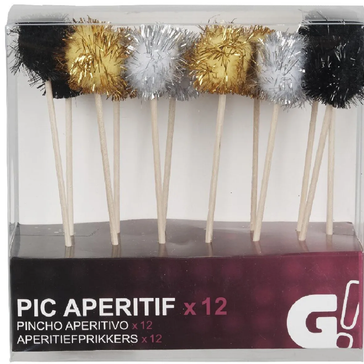 Pic à apéritif embout boule noir doré argenté x12-Gifi