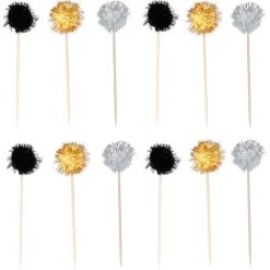 Pic à apéritif embout boule noir doré argenté x12-Gifi